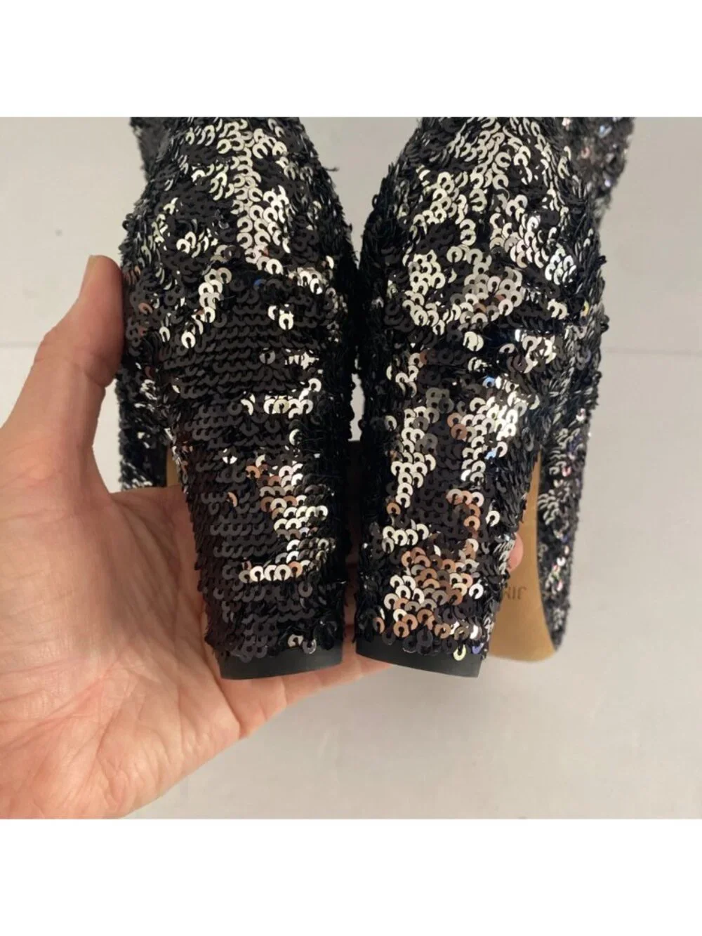 New Jimmy Choo Ankle Boots Shoes w Heel Sequin Black Silver